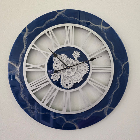 Blue Silver Ocean Motion Clock