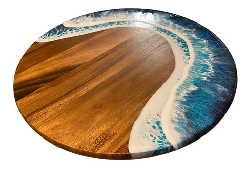 18" Acacia Lazy Susan - Turquise/Navy Ocean