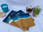 Set of 3 Bamboo Cutting Board Serving Boards Turquise/Navy Ocean